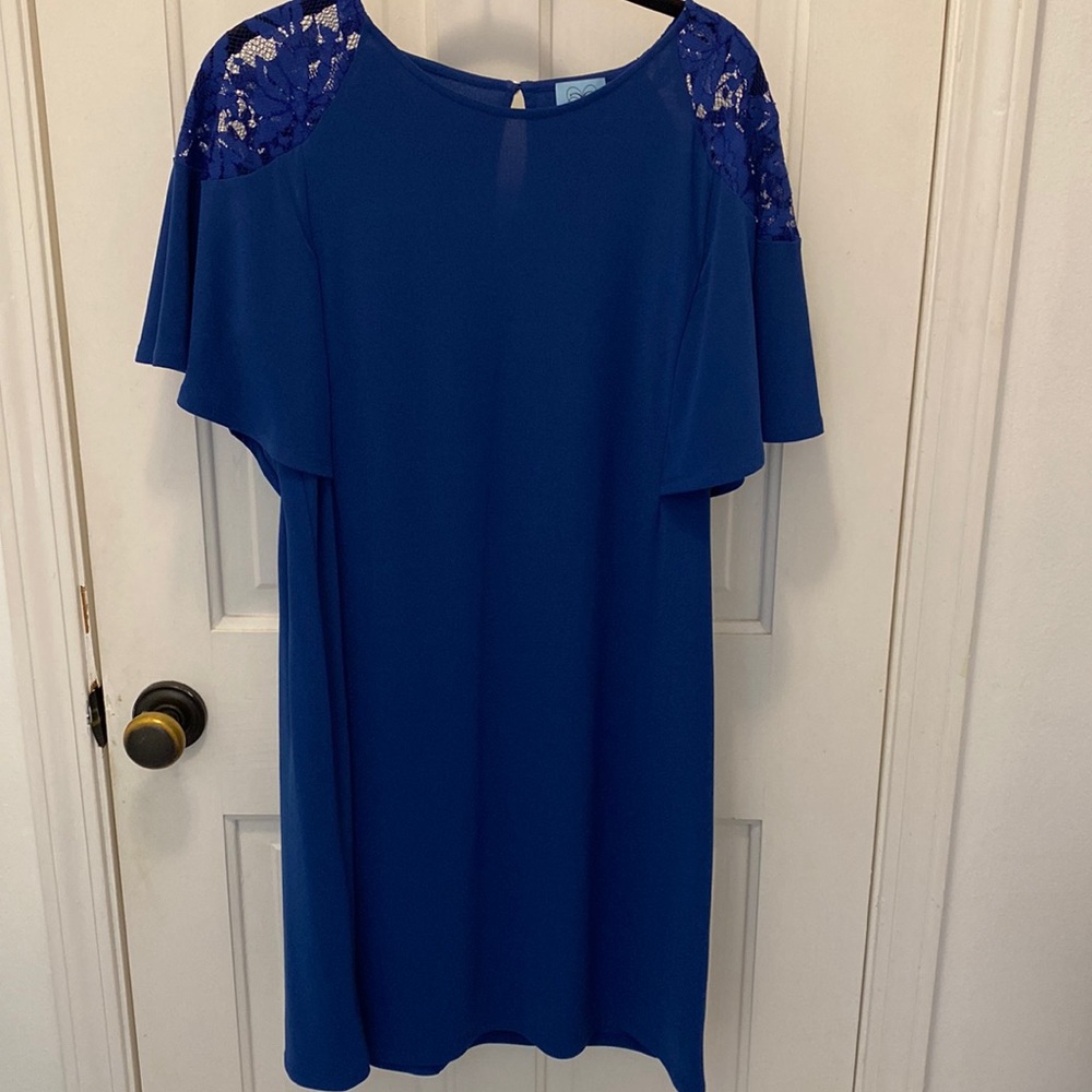 CeCe sapphire blue a line dress with lace detail. Size medium.
